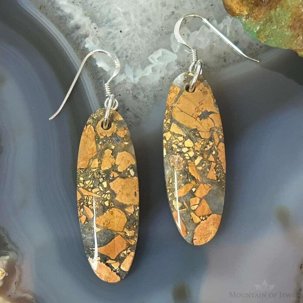Sterling Silver Oval Maligano Jasper Slab Dangle Earrings For Women #512
